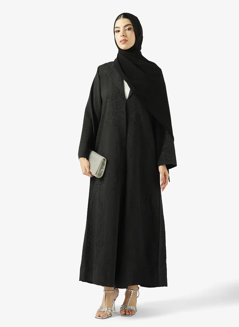 Black Embellished Abaya With Sheila